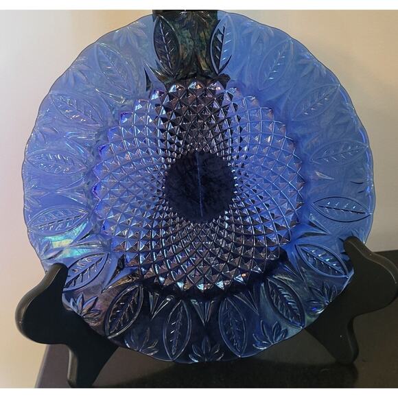 Avon Royal Sapphire Cobalt Blue SALAD Glass Plates Leaf Arcoroc France Set of 4 - Picture 10 of 15
